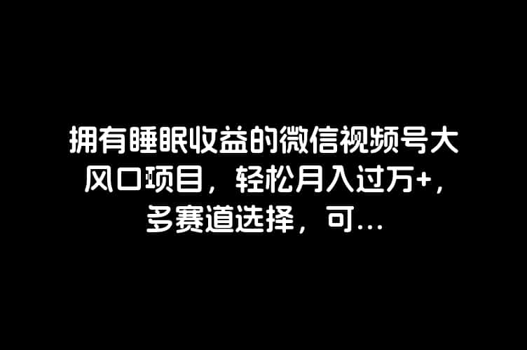 拥有睡眠收益的微信视频号大风口项目，轻松月入过万+，多赛道选择，可...