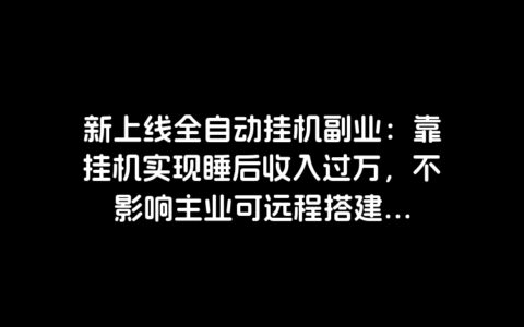 新上线全自动挂机副业：靠挂机实现睡后收入过万，不影响主业可远程搭建...