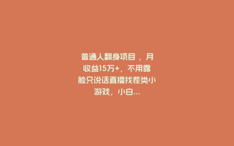 普通人翻身项目 ，月收益15万+，不用露脸只说话直播找茬类小游戏，小白...