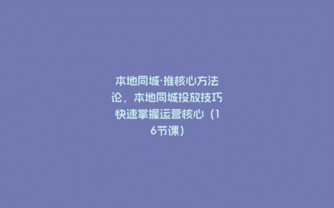 本地同城·推核心方法论，本地同城投放技巧快速掌握运营核心（16节课）