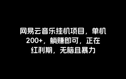 网易云音乐挂机项目，单机200+，躺赚即可，正在红利期，无脑且暴力