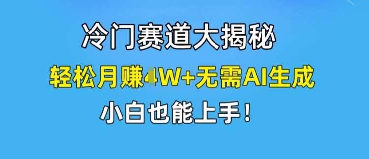 冷门赛道大揭秘，轻松月赚1W+无需AI生成，小白也能上手【揭秘】