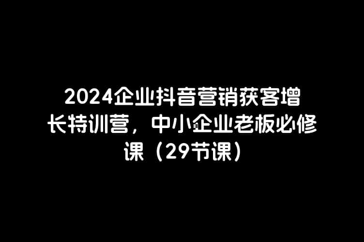 2024企业抖音营销获客增长特训营，中小企业老板必修课（29节课）