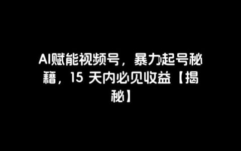 AI赋能视频号，暴力起号秘籍，15 天内必见收益【揭秘】