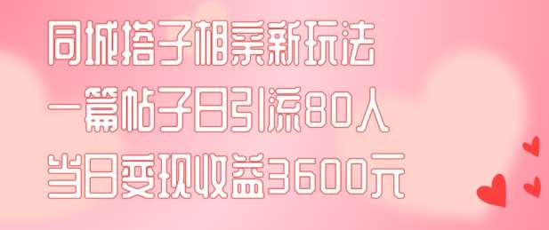 同城搭子相亲新玩法一篇帖子引流80人当日变现3600元(项目教程+实操教程)【揭秘】