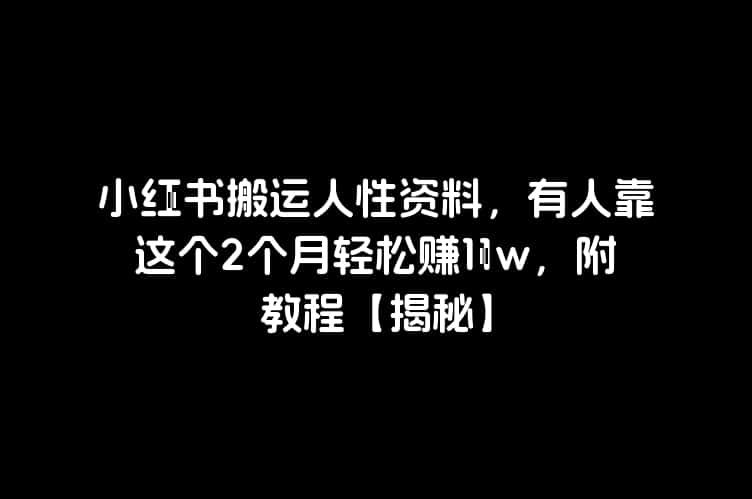 小红书搬运人性资料，有人靠这个2个月轻松赚11w，附教程【揭秘】