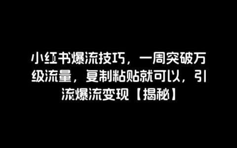 小红书爆流技巧，一周突破万级流量，复制粘贴就可以，引流爆流变现【揭秘】