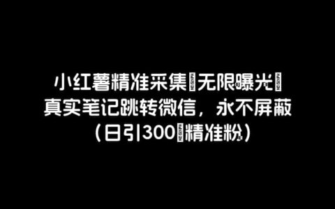 小红薯精准采集＋无限曝光＋真实笔记跳转微信，永不屏蔽（日引300＋精准粉）