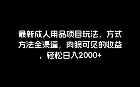 最新成人用品项目玩法，方式方法全渠道，肉眼可见的收益，轻松日入2000+