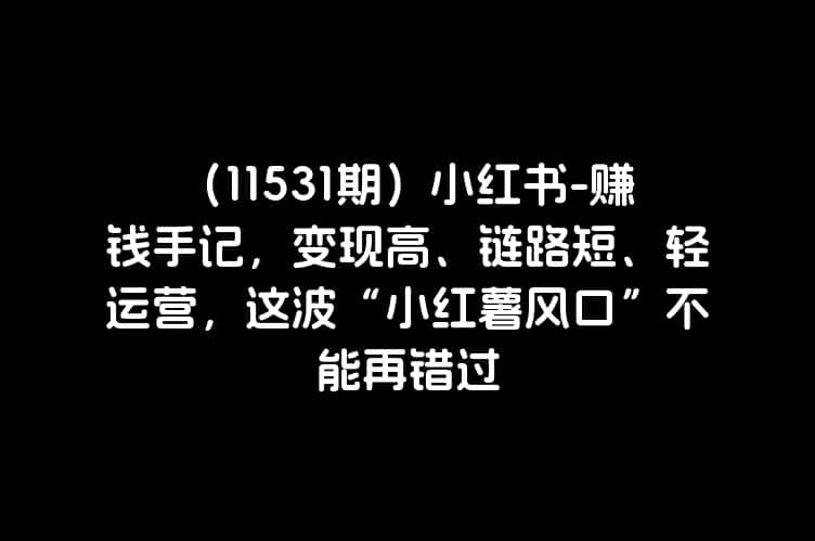 （11531期）小红书-赚钱手记，变现高、链路短、轻运营，这波“小红薯风口”不能再错过