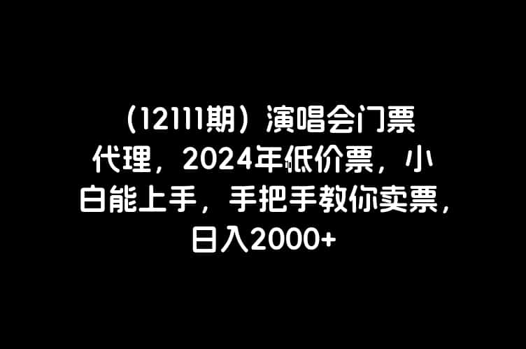 （12111期）演唱会门票代理，2024年低价票，小白能上手，手把手教你卖票，日入2000+