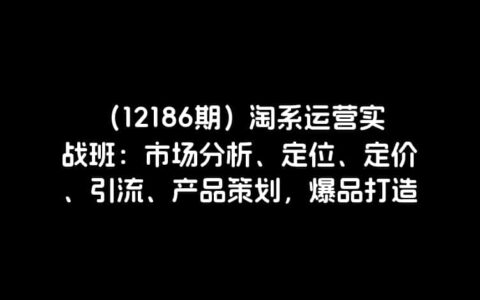 （12186期）淘系运营实战班：市场分析、定位、定价、引流、产品策划，爆品打造