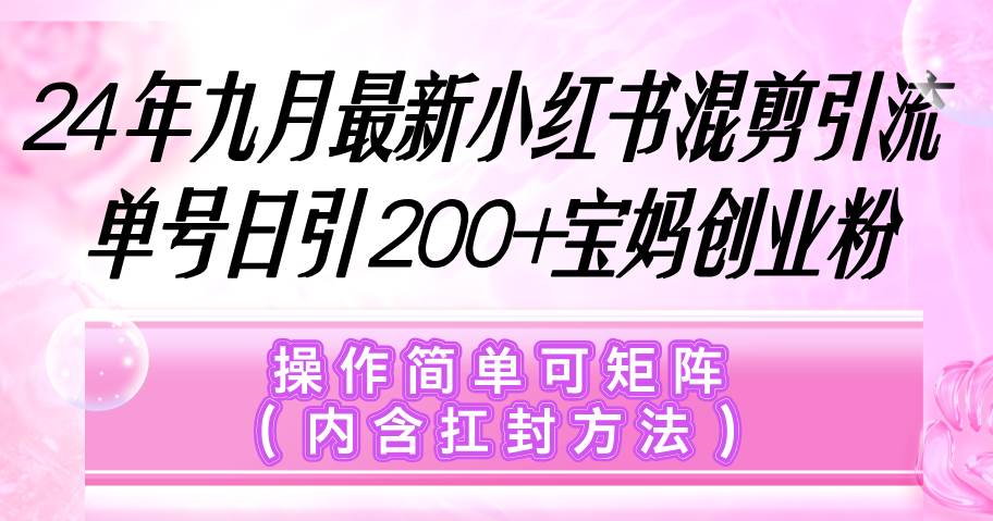 （12530期）小红书混剪引流，单号日引200+宝妈创业粉，操作简单可矩阵（内含扛封...