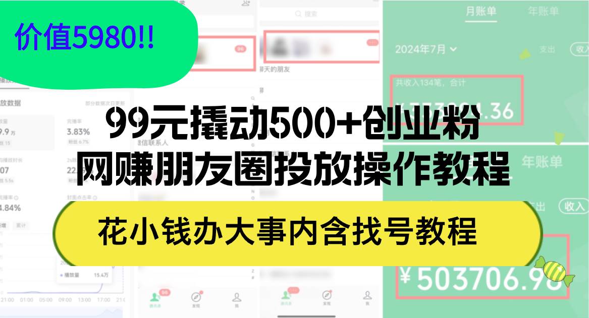 （12431期）99元撬动500+创业粉，网赚朋友圈投放操作教程价值5980！花小钱办大事内...