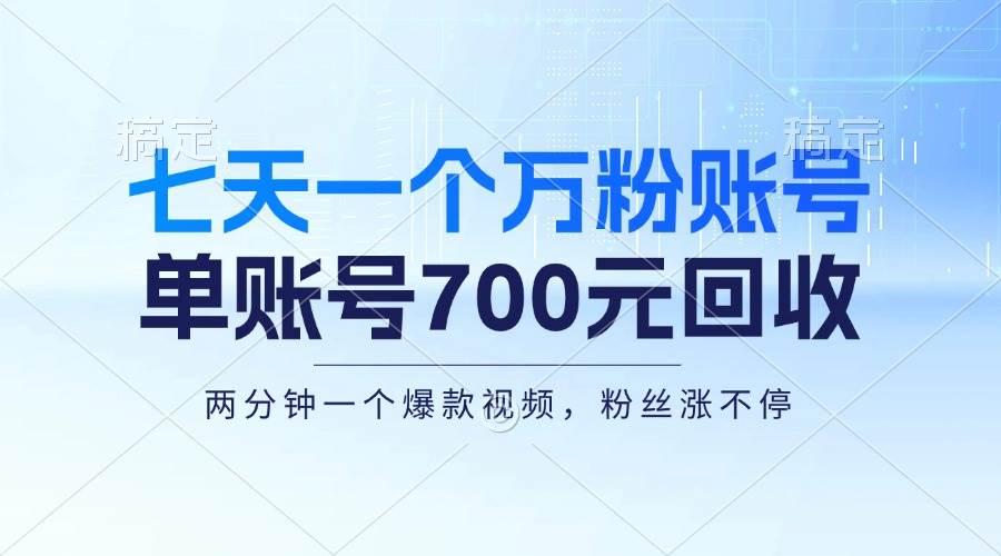 （13062期）七天一个万粉账号，新手小白秒上手，单账号回收700元，轻松月入三万＋