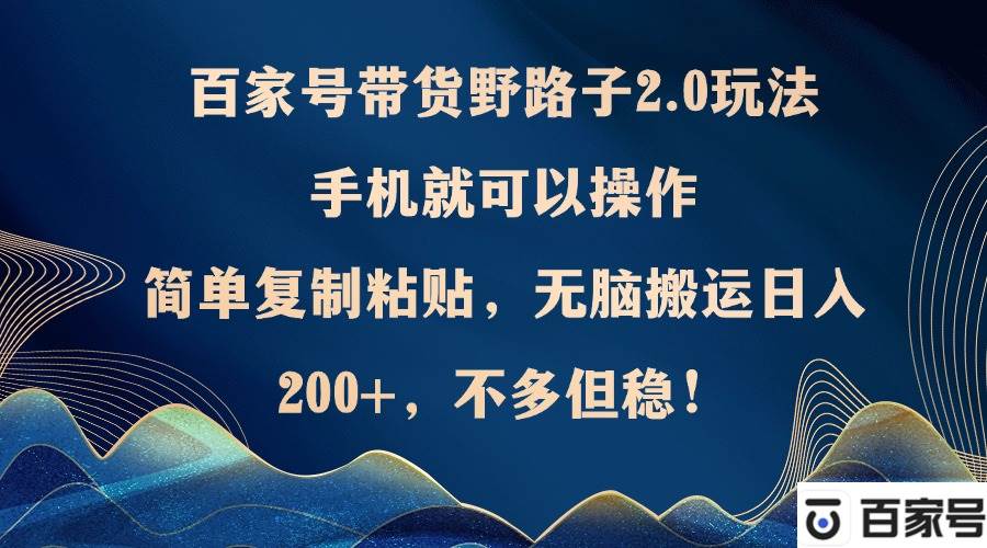 （12804期）百家号带货野路子2.0玩法，手机就可以操作，简单复制粘贴，无脑搬运日...