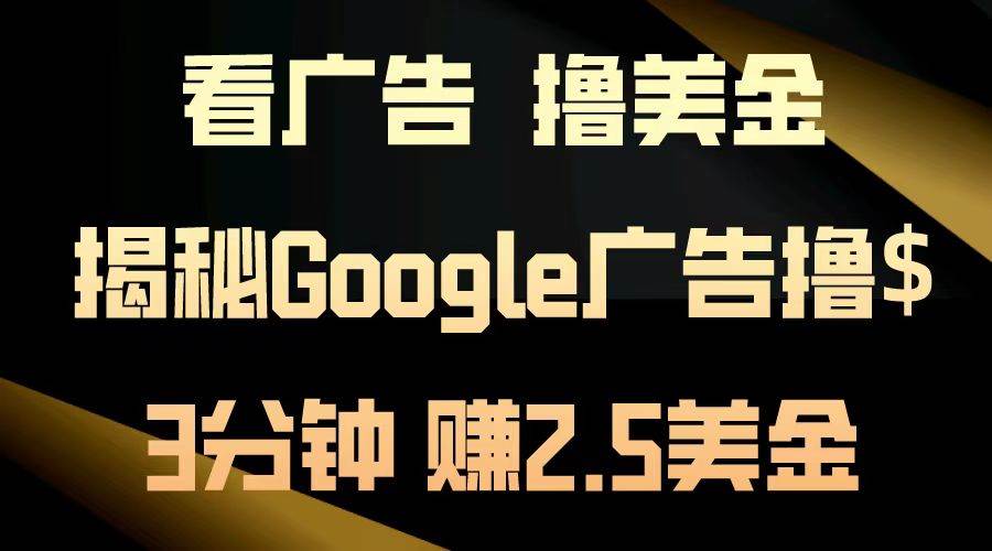 （13114期）看广告，撸美金！3分钟赚2.5美金！日入200美金不是梦！揭秘Google广告...