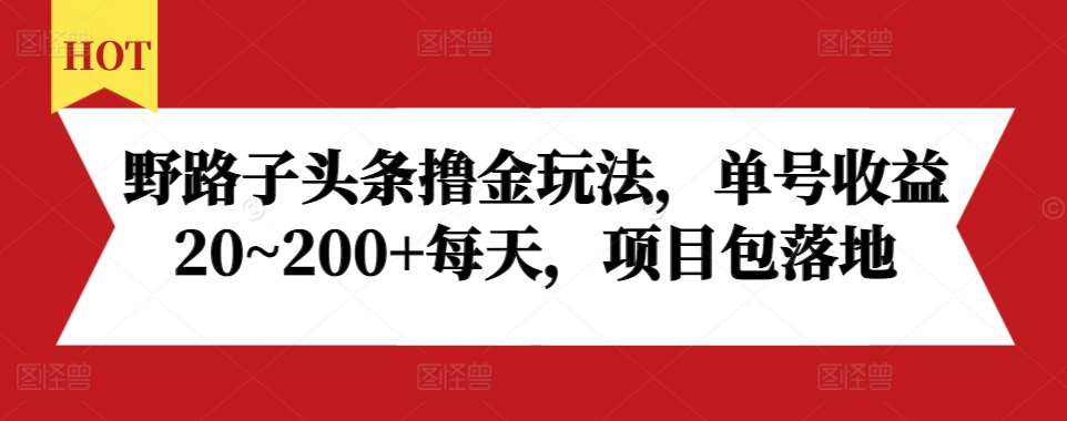 野路子头条撸金玩法，单号收益20~200+每天，项目包落地