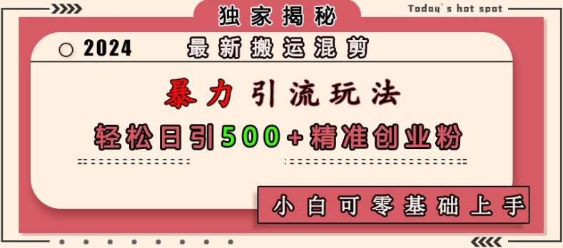 最新搬运混剪暴力引流玩法，轻松日引500+精准创业粉，小白可零基础上手