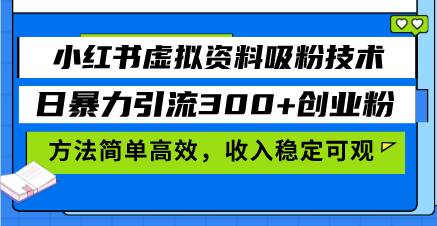 （13345期）小红书虚拟资料吸粉技术，日暴力引流300+创业粉，方法简单高效，收入稳...