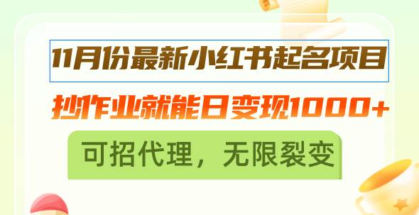 （13256期）11月份最新小红书起名项目，抄作业就能日变现1000+，可招代理，无限裂变