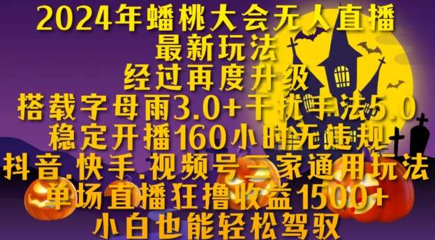 2024年蟠桃大会无人直播最新玩法，稳定开播160小时无违规，抖音、快手、视频号三家通用玩法【揭秘】