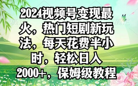 2024视频号变现最火，热门短剧新玩法，每天花费半小时，轻松日入2000+，...